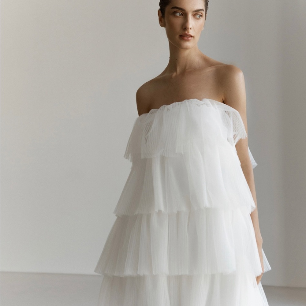 SELEZZA Ivy Tulle Mini Dress With Pleated Flounces